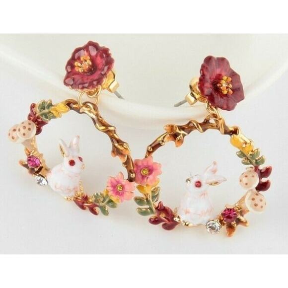 Les Nereides Enchanted Encounters Rabbit Earrings Cottage Boho French Dainty - Picture 2 of 9